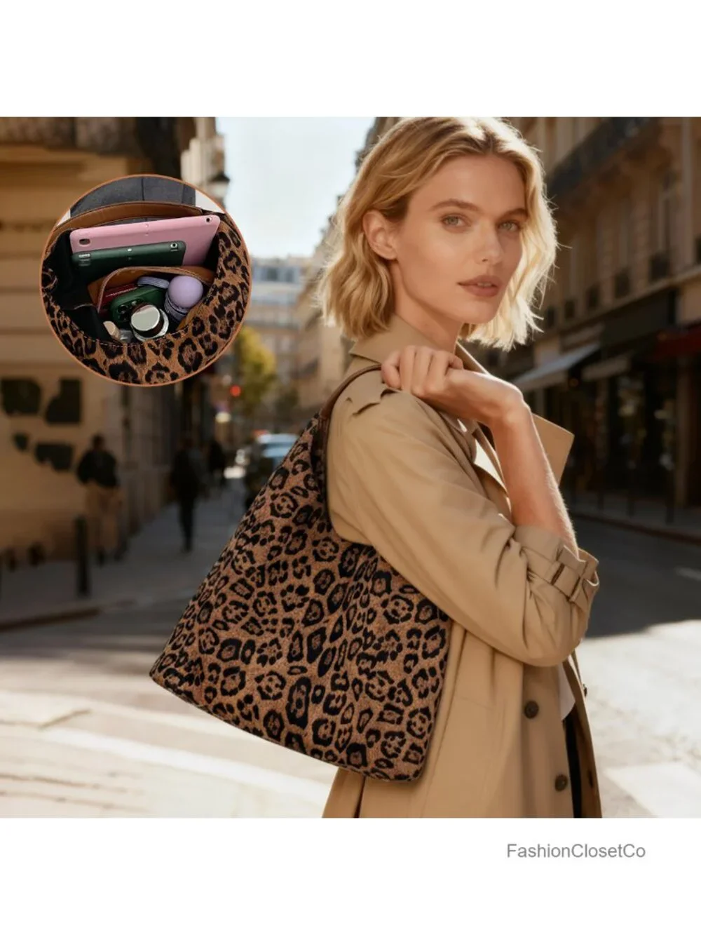 Faux Suede Leopard Print Hobo Bag with Detachable Strap